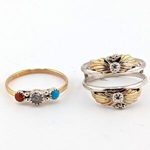 Women's Sterling Silver Brass Ring Set , Multi Stones Accents Stackable Size 7**